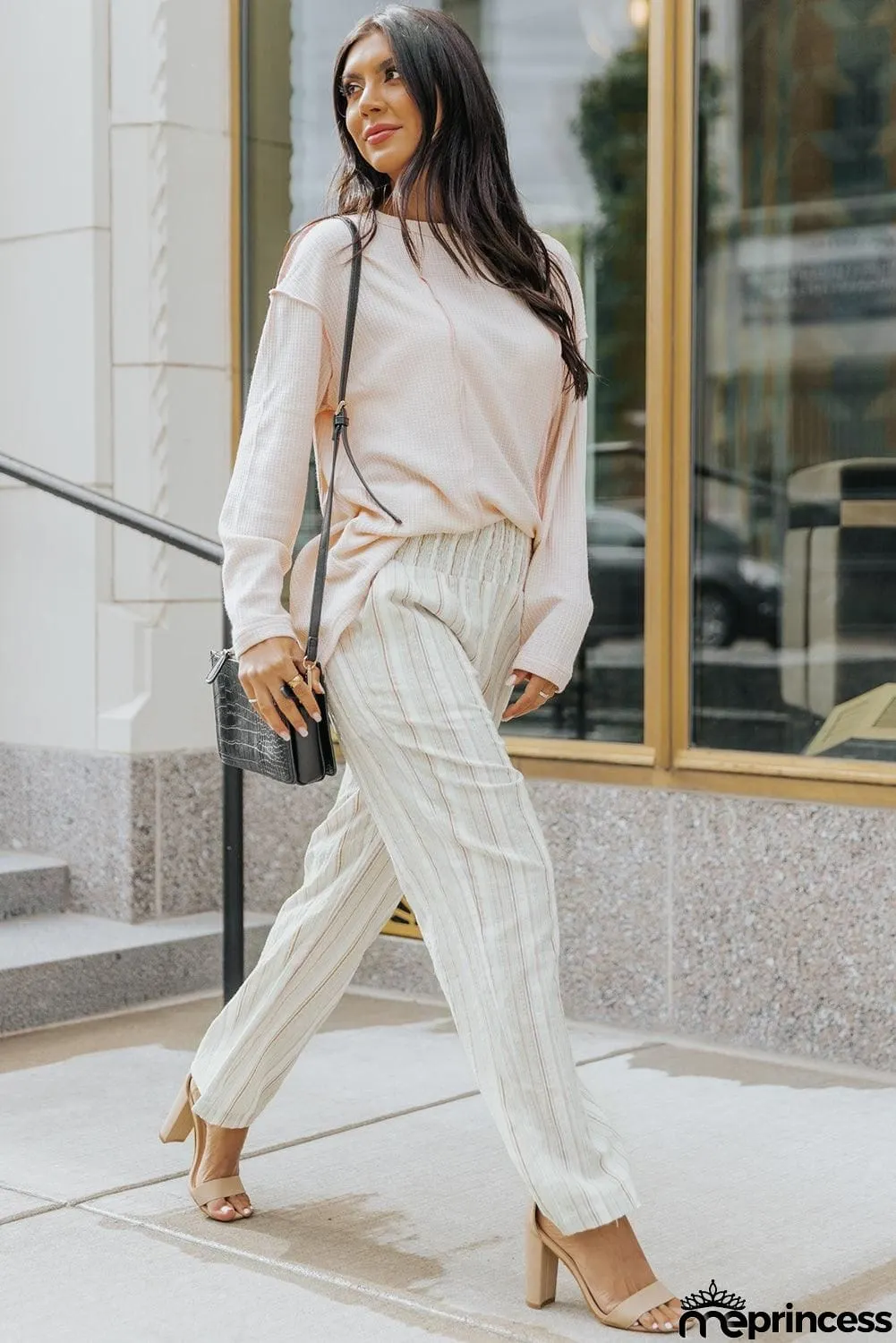 Striped Smocked Waist Wide Leg Pants