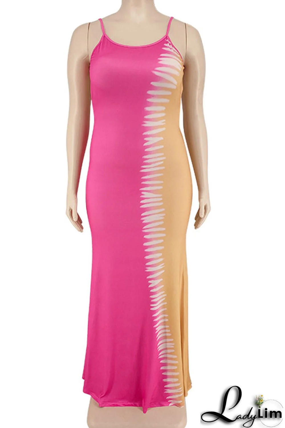 Blue Sexy Print Patchwork Spaghetti Strap Straight Dresses