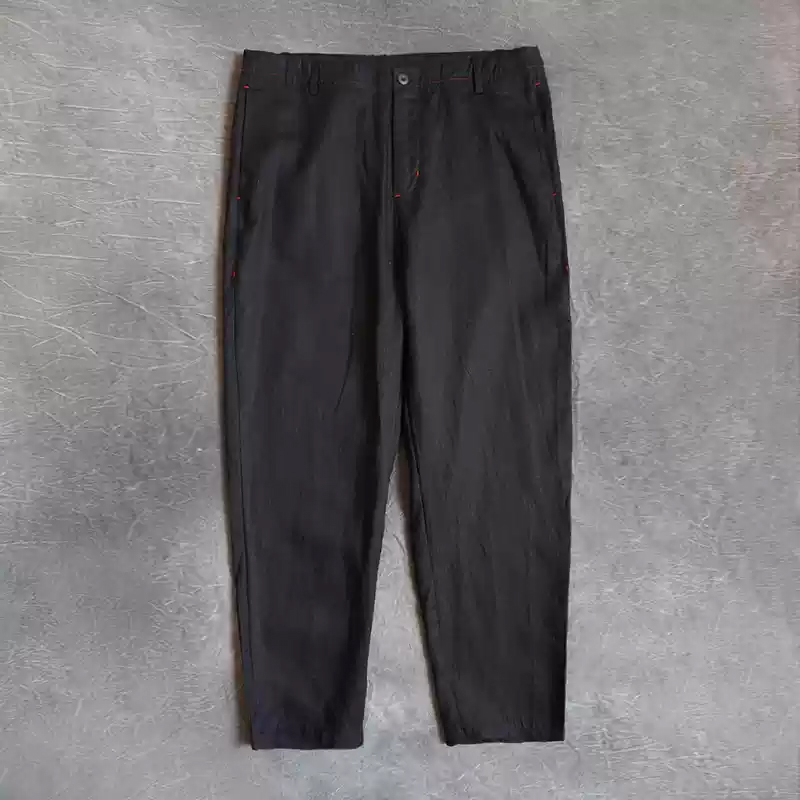 Men's Casual Linen Straight-Leg Cropped Trousers