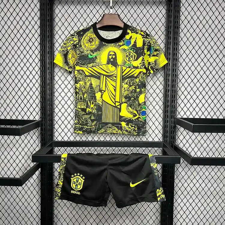 2024 Brazil Jesus Yellow Special Edition Football Jersey for Kids