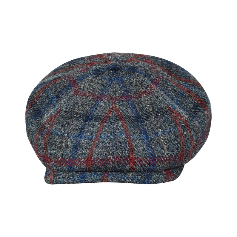 SHELBY Harris Tweed Genuine Scottish 8 Panels Newsboy PEAKED  Cap Applejack Bandit Hooligan Vintage Gangster Wool Fall Hat GRAY-BLUE