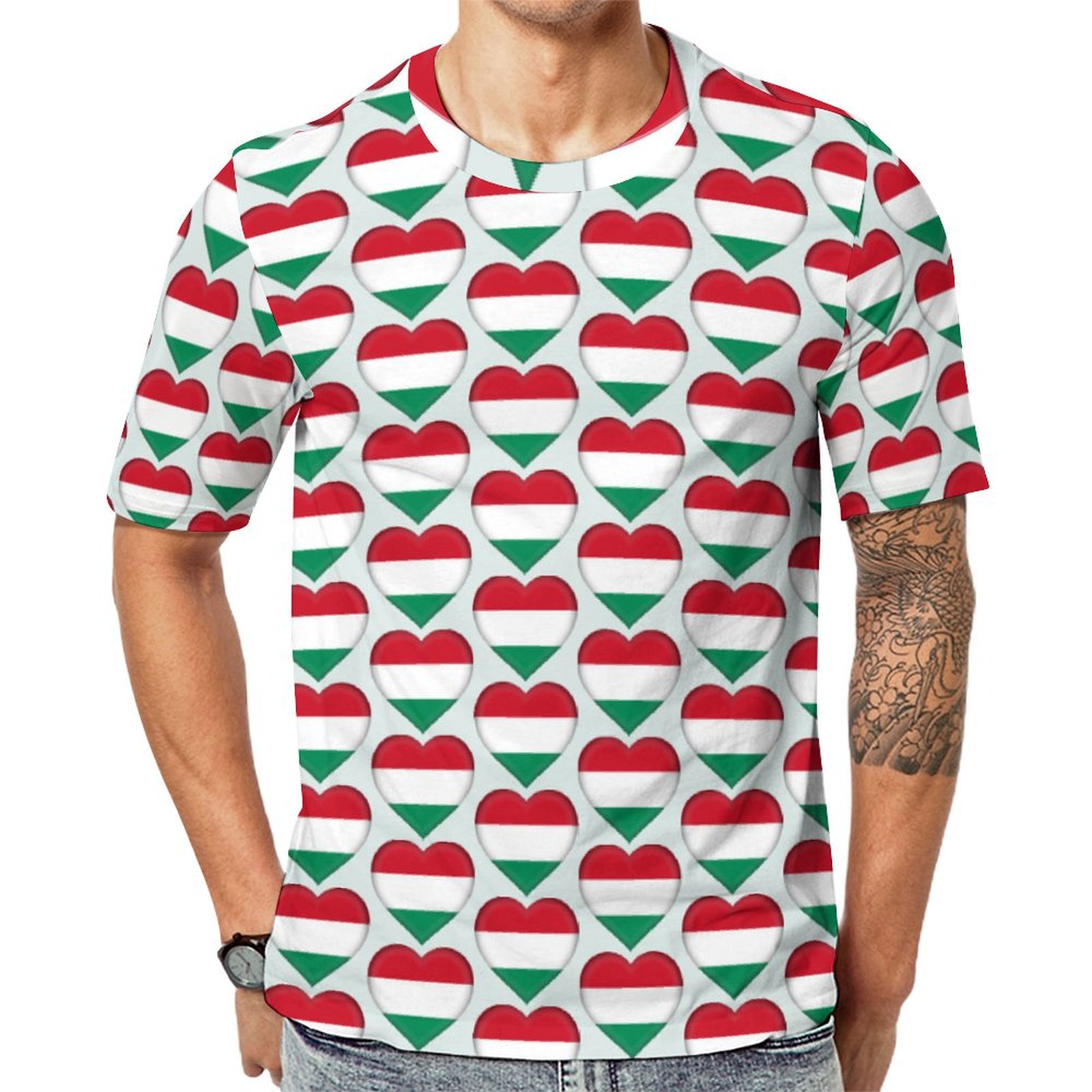 I Love Hungary Hungarian Flag Hearts Short Sleeve Print Unisex Tshirt Summer Casual Tees for Men and Women Coolcoshirts