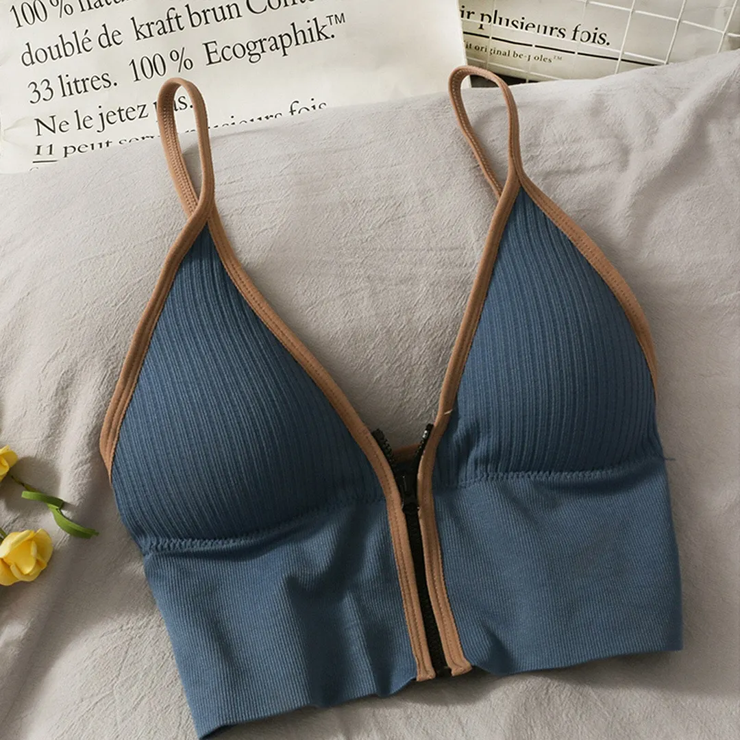 Women's Sexy Tube Tank Top Deep V Zipper Chest Wrapped Crop Tops Seamless Sexy Rimless Vest Streetwear Basic Top Camis Underwear