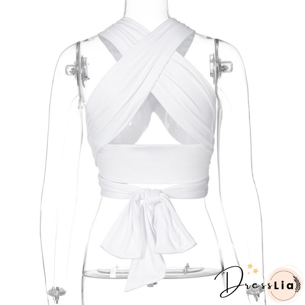 Neck Tube Top Vest Female Tide Ropa De Mujer Y2k T Shirt Harajuku Fashion Sexy Hollow Out Bandage Crop Tops Women