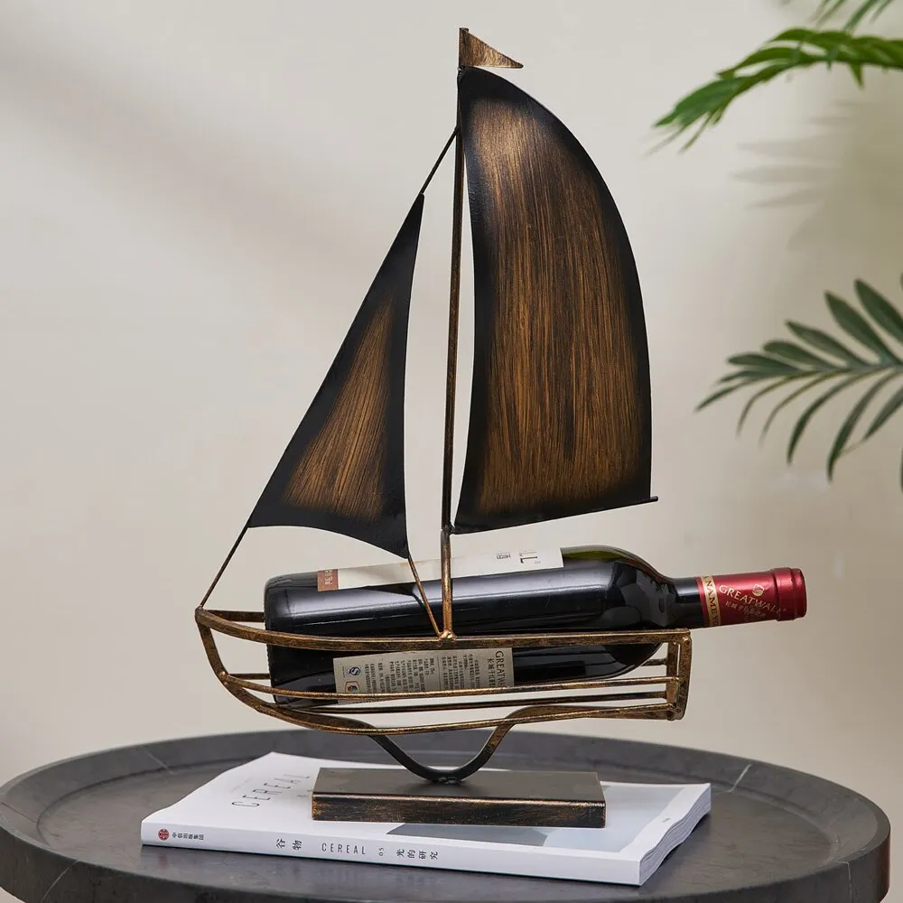 Creative Sailing Metal Statue Wine Wine Rack Retro Home Decoration Wine Cabinet Decor Accessories Living Room Decoration Crafts