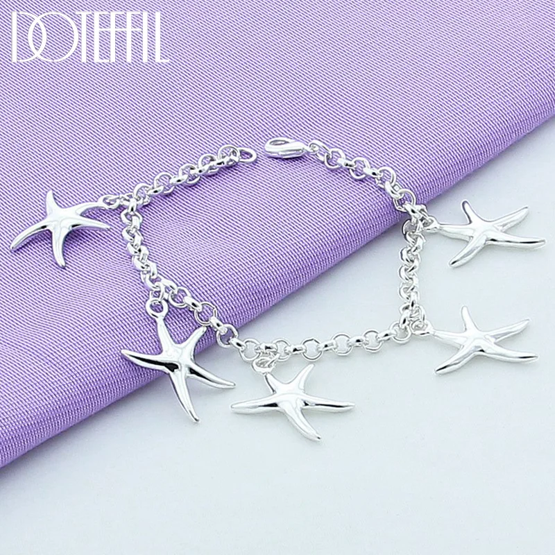 DOTEFFIL 925 Sterling Silver Five Starfish Bracelet For Women Jewelry