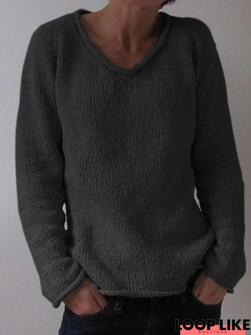 Gray Solid Casual Sweater