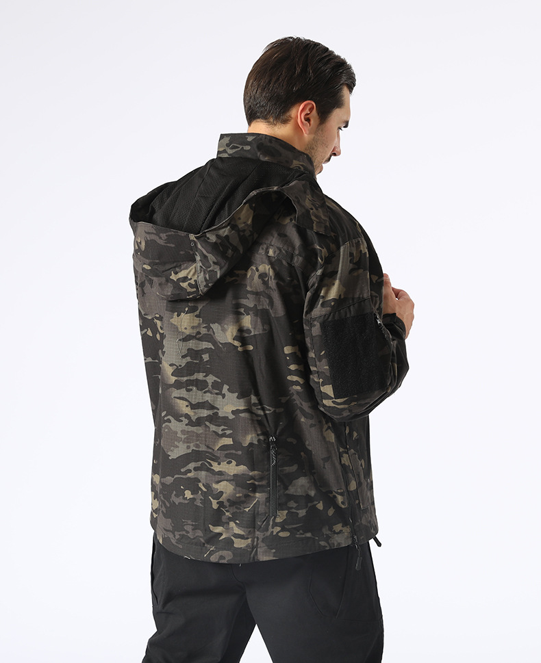 Tactical Jacket Camouflage Windbreaker Hooded Stand Collar Jacket