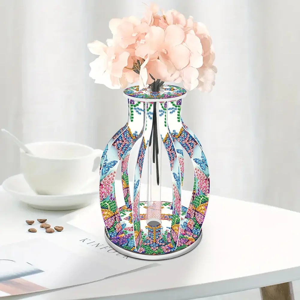 Acrylic Wood Cross 5D DIY Diamond Painting Flower Vase for Home Office Decor