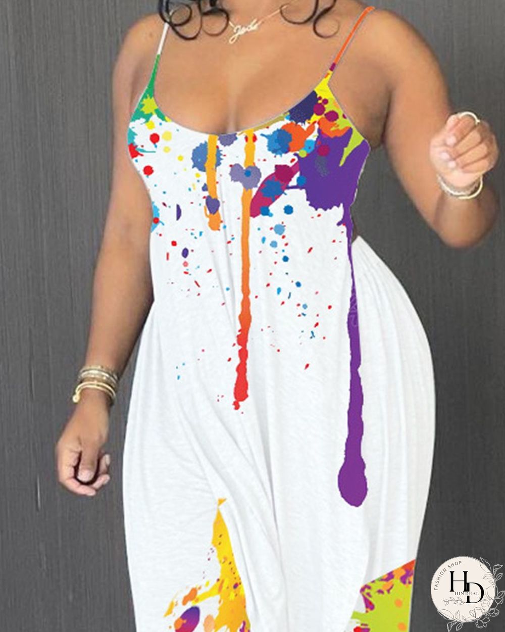 Ink Splash Sling Backless Blouse With Pants Suit Sets