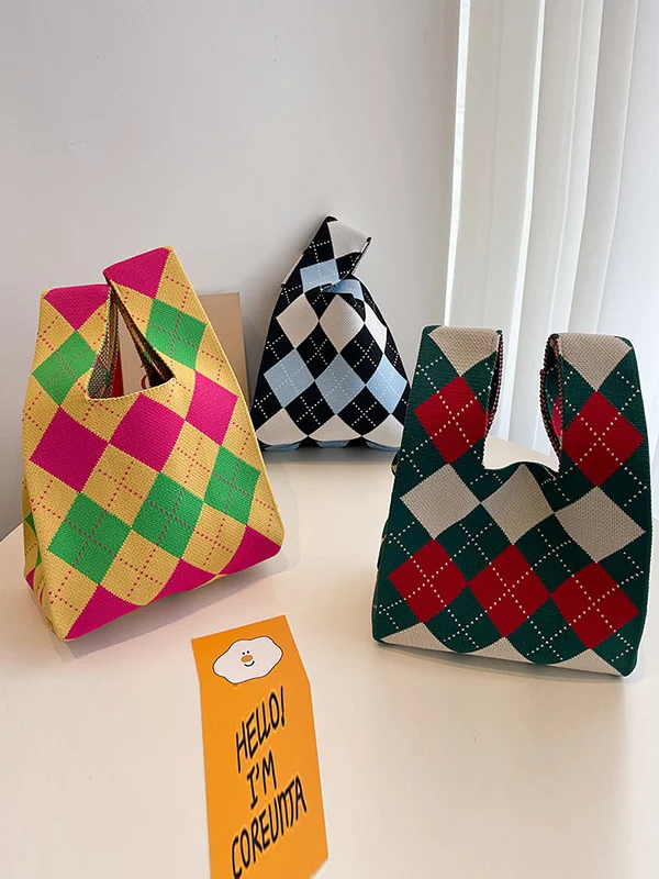 Urban Checkerboard Contrast Color Color-Block Bags Accessories Handbags