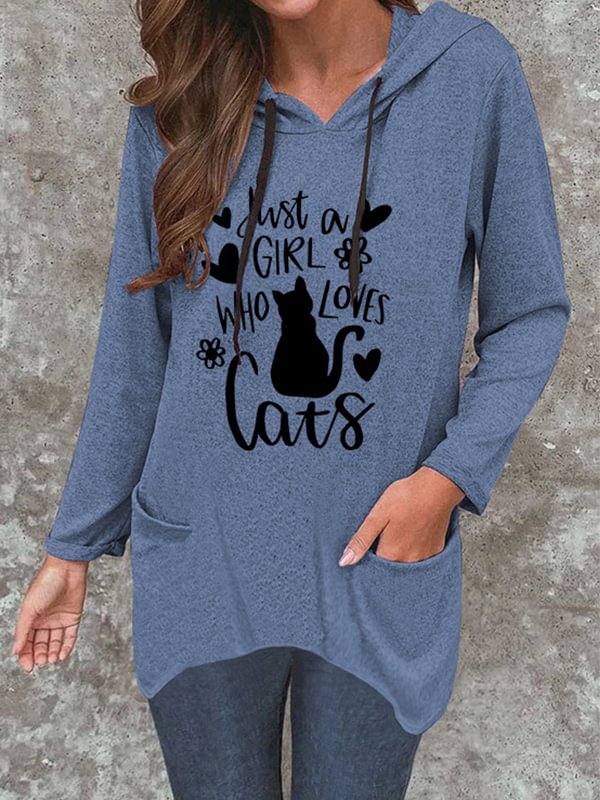 Artwishers Just A Girl Who Loves Cats Printed Hoodie