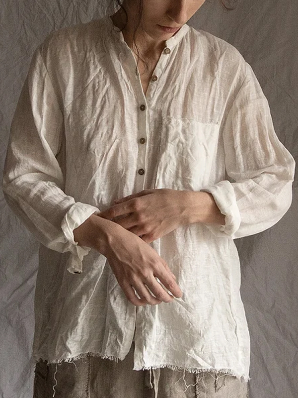 Solid Color Cotton And Linen Shirt hjn Shicloths