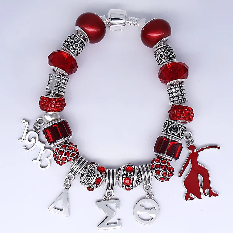 University Society Group Gift Red Big Hole Bead Greek DST Sign Elephant Fortitude Sorority Sigma Theta Bracelets Bangles