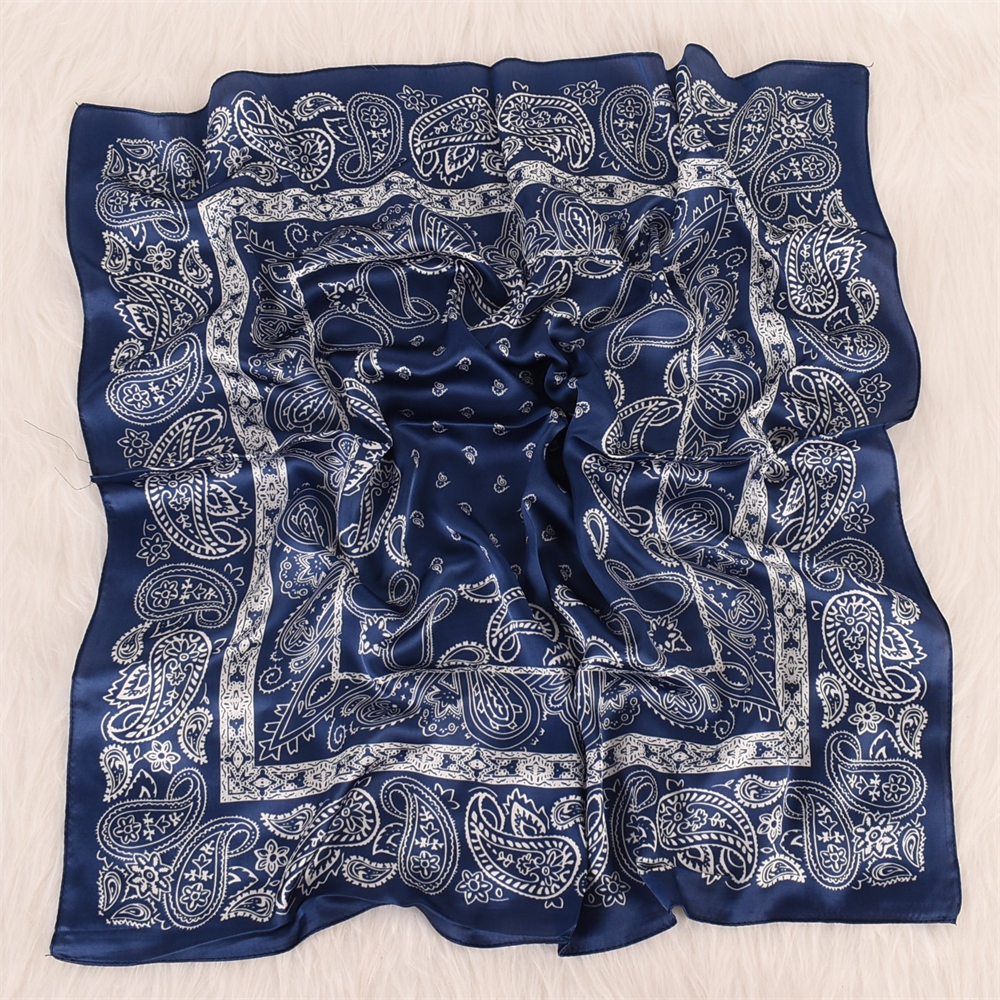 70cm*70cm Cashew Pattern Literary Satin Small Square Scarfs Navy-vocosishoes