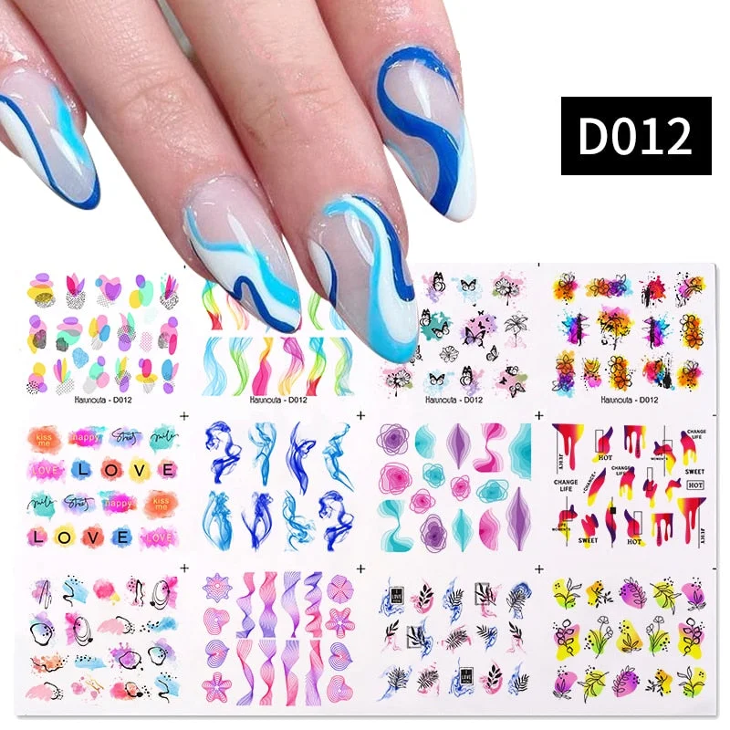 12Pcs/Set Heart Shaped Lips Designs Water Decals English Love Letter Stickers For Nails Nail Art Decoration Sliders Manicure DIY