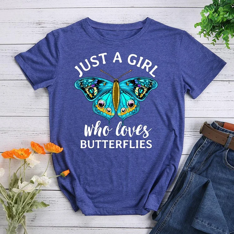 Just A Girl Who Loves Butterflies Round Neck T-shirt-Annaletters