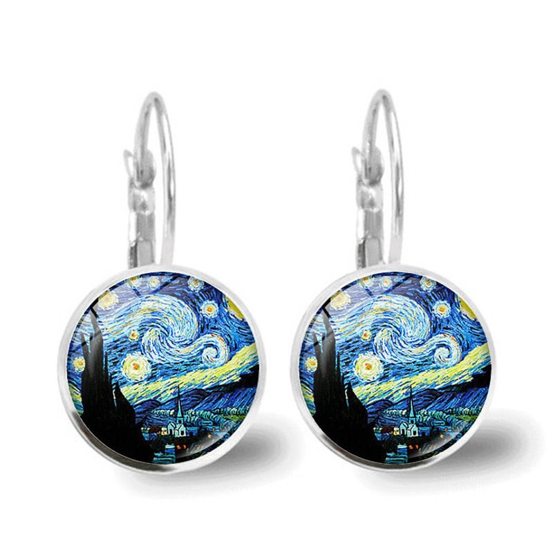 Minnieskull Famous Van Gogh Starry Night drop earrings - Minnieskull