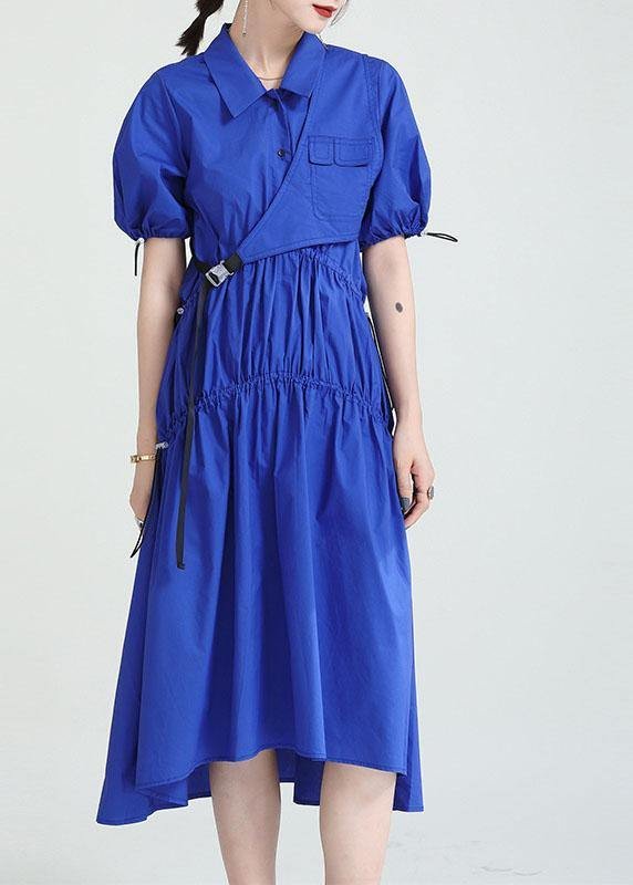 Blue Peter Pan Collar Asymmetrical Design Summer Party Dresses