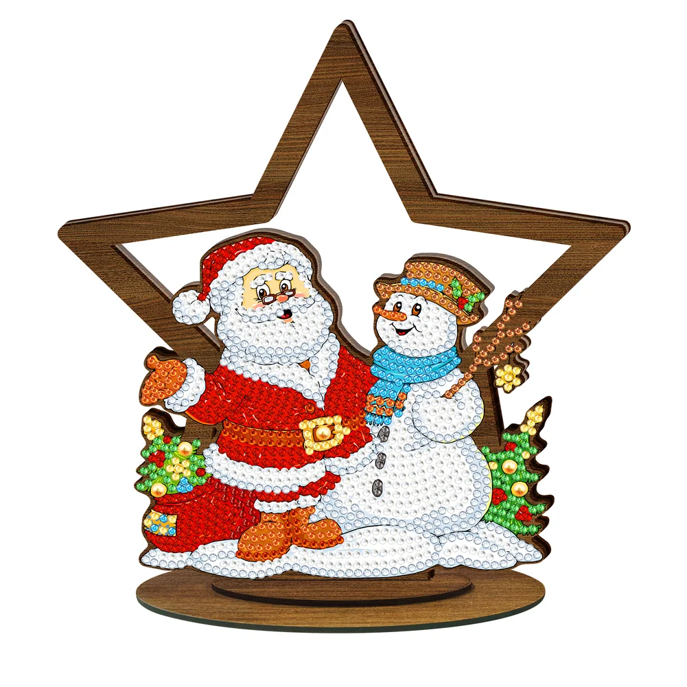 Wooden Christmas Ornament Single-Sided Special Shaped Crystal Bright Diamond