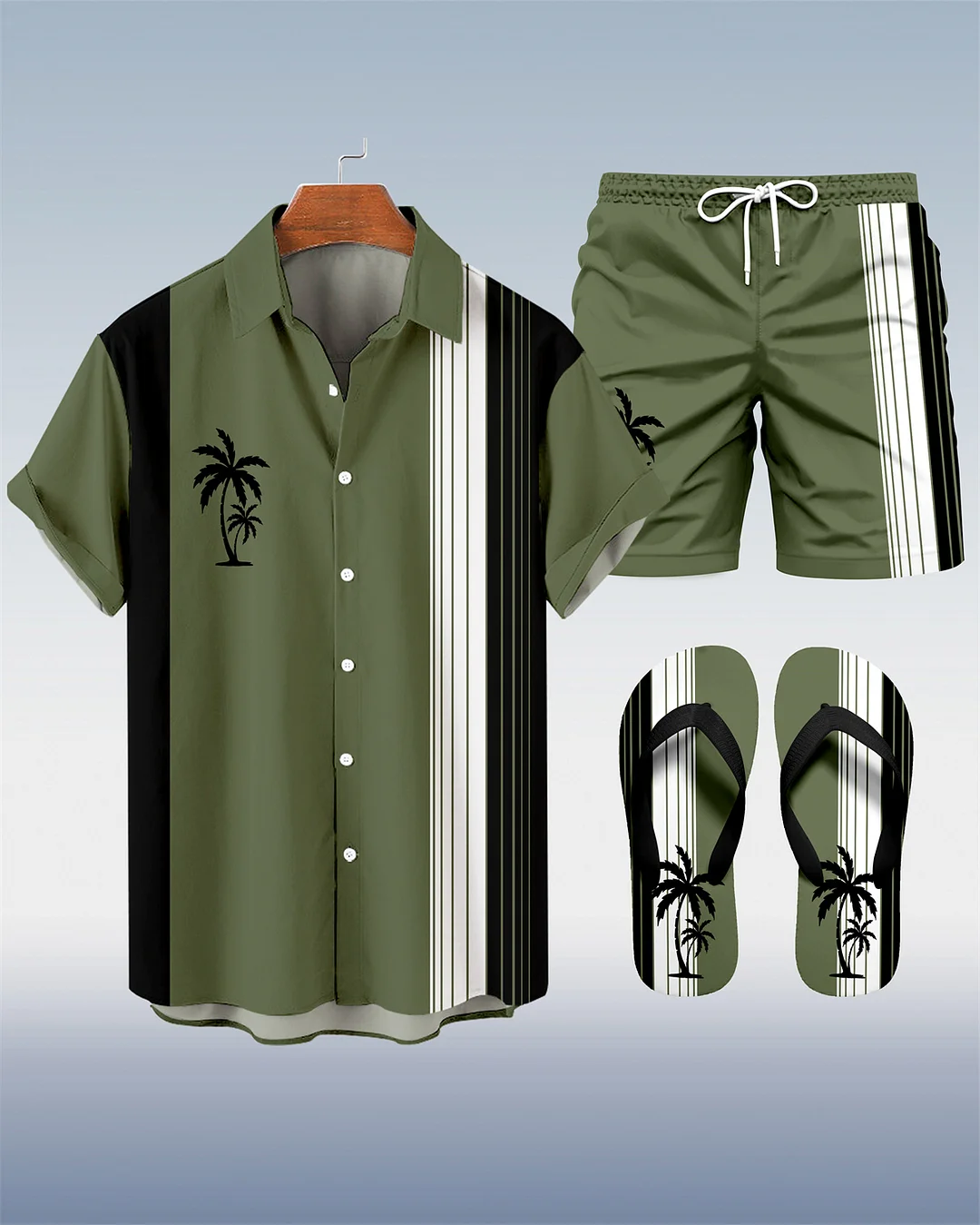 Suitmens Men's Hawaii Vacations Print Shirt Three-Piece Set 058