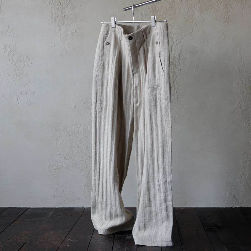Men's Cotton And Linen Striped Straight Beige Pants