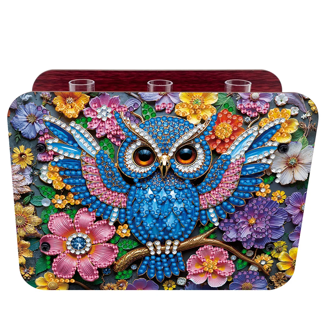 Gem Owl DIY Diamond Painting Wooden Tube Vase for Adults Gift Idea Home Decor