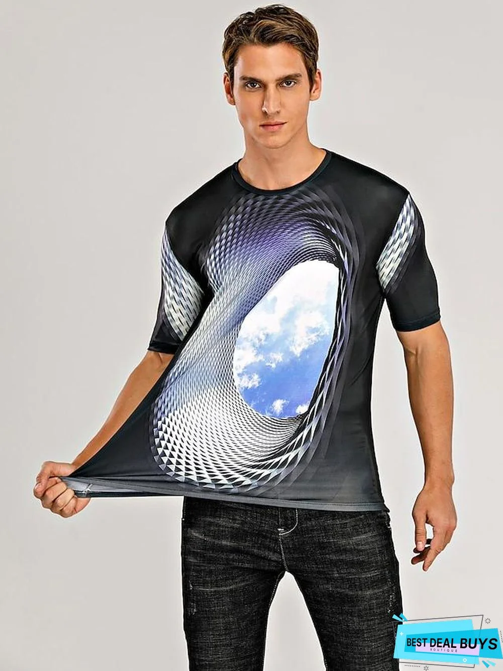 Men's T-shirt Graphic Optical Illusion Print Short Sleeve Daily Tops Basic Round Neck