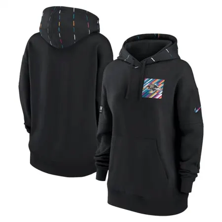 Women's Baltimore Ravens Black 2023 Crucial Catch Club Pullover Hoodie(Run Small)
