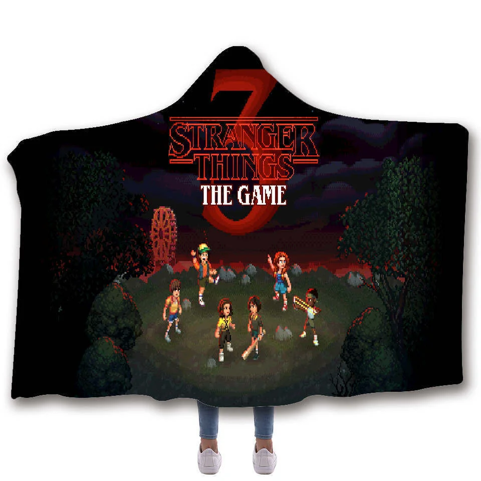 Stranger Things Hooded Blanket For children Sherpa Fleece Hoodie Blanket For Sofa Microfiber Mantle Throw Blanket For Travel