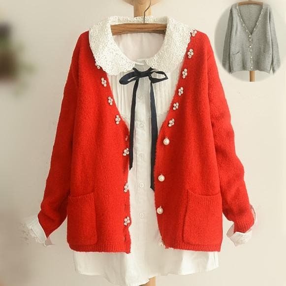 Red/Grey Mori Girl Sweater Cardigan Coat SP153469