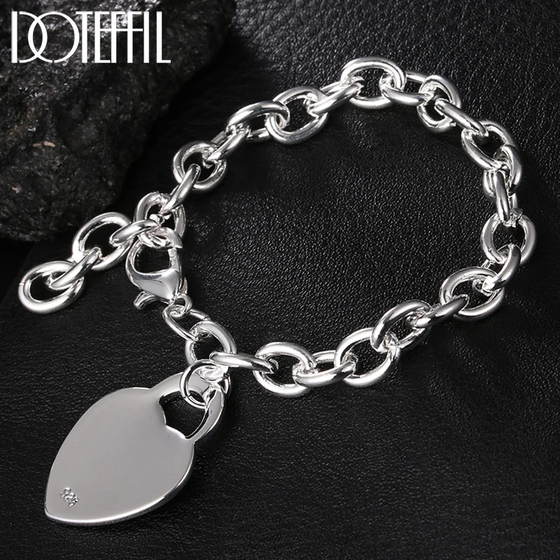 DOTEFFIL 925 Sterling Silver Love Heart Bracelet Chain For Women Man Jewelry