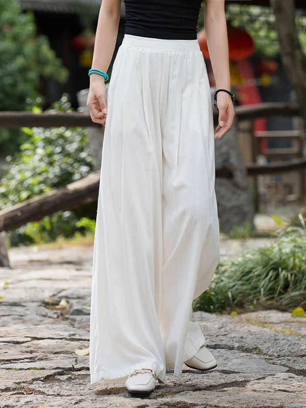 Casual Wide Leg Pleated Roomy Pure Color Pants