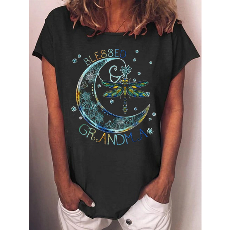 Women's Blessed Grandma Print V Neck T-Shirt socialshop