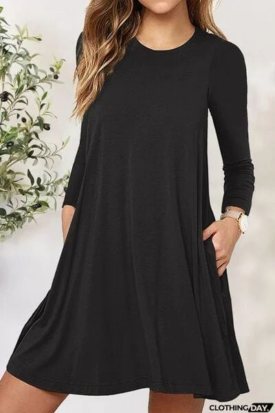 Round Neck Long Sleeve Mini Dress