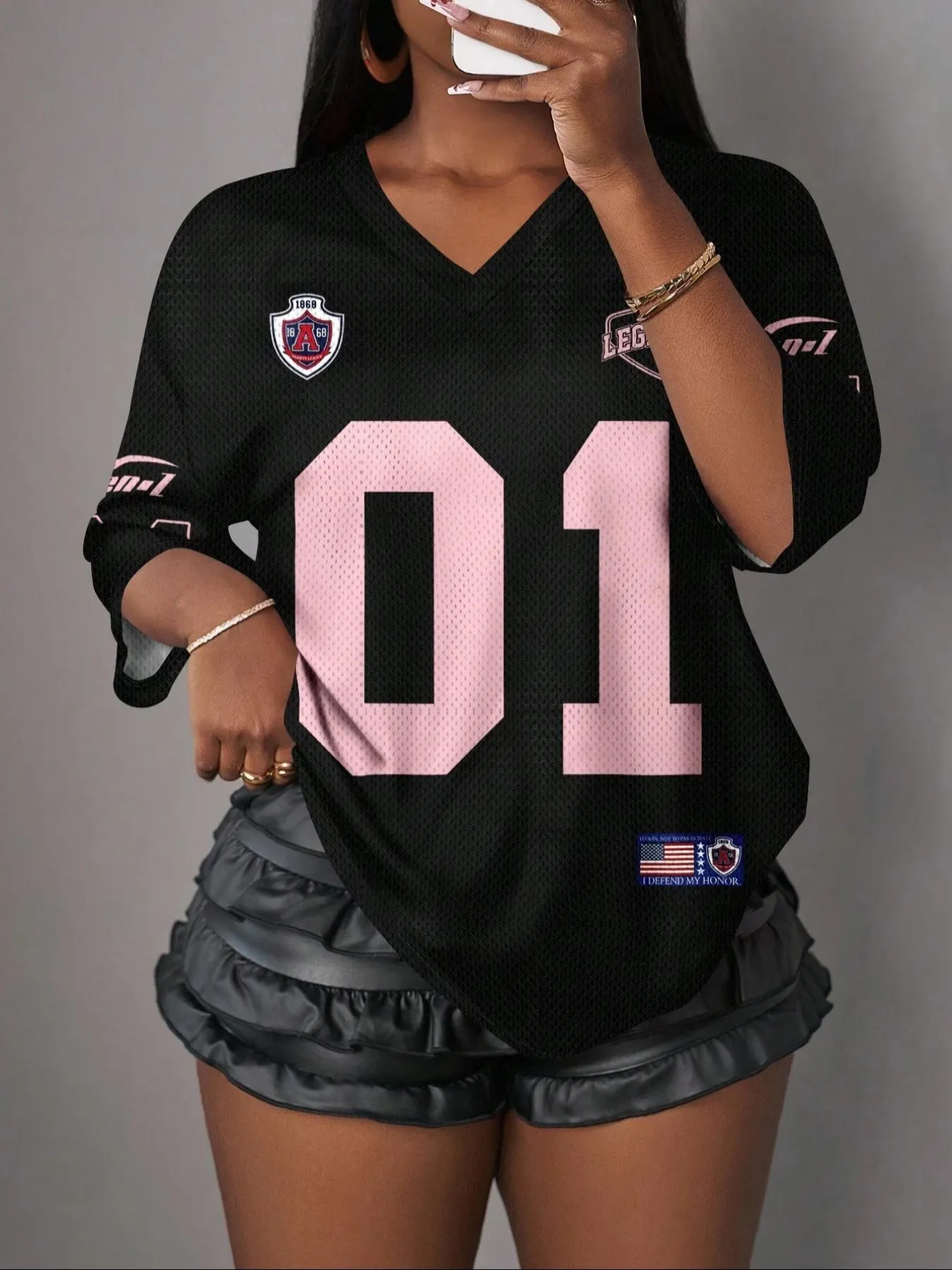 Y2K American Vintage Mesh Breathable Sports Shirt for Women, V-Neck Digital Print T-Shirt, Hip Hop Style Party Top, Gym Workout Tee, Streetwear, Gym Athletic Clothes, Gym Workout Tops