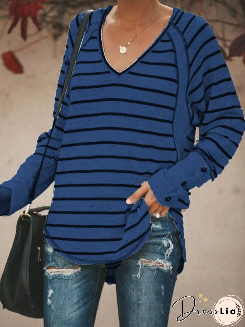 Women Casual Tops Tunic Plus Size Striped Sweater