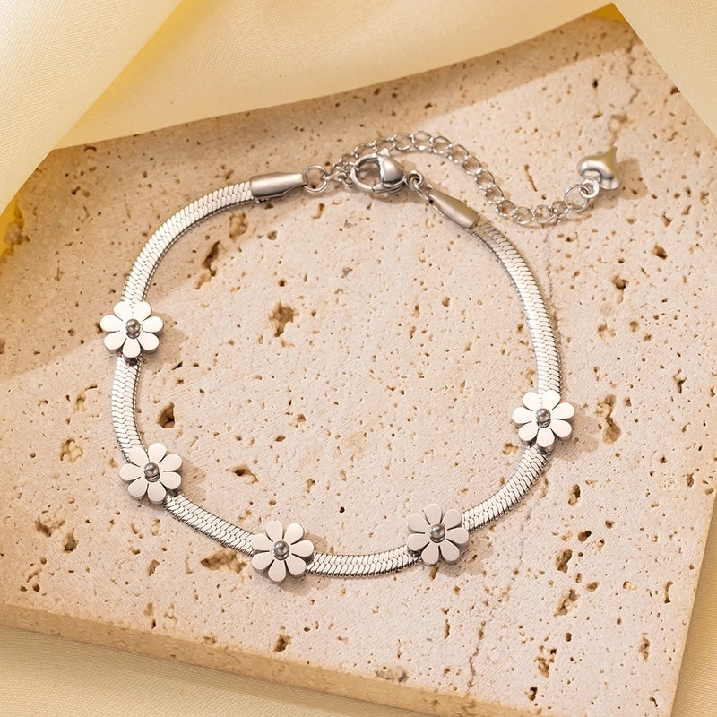 Casual Minimalist Eye Flower Butterfly Titanium Steel Zircon Bracelets In Bulk