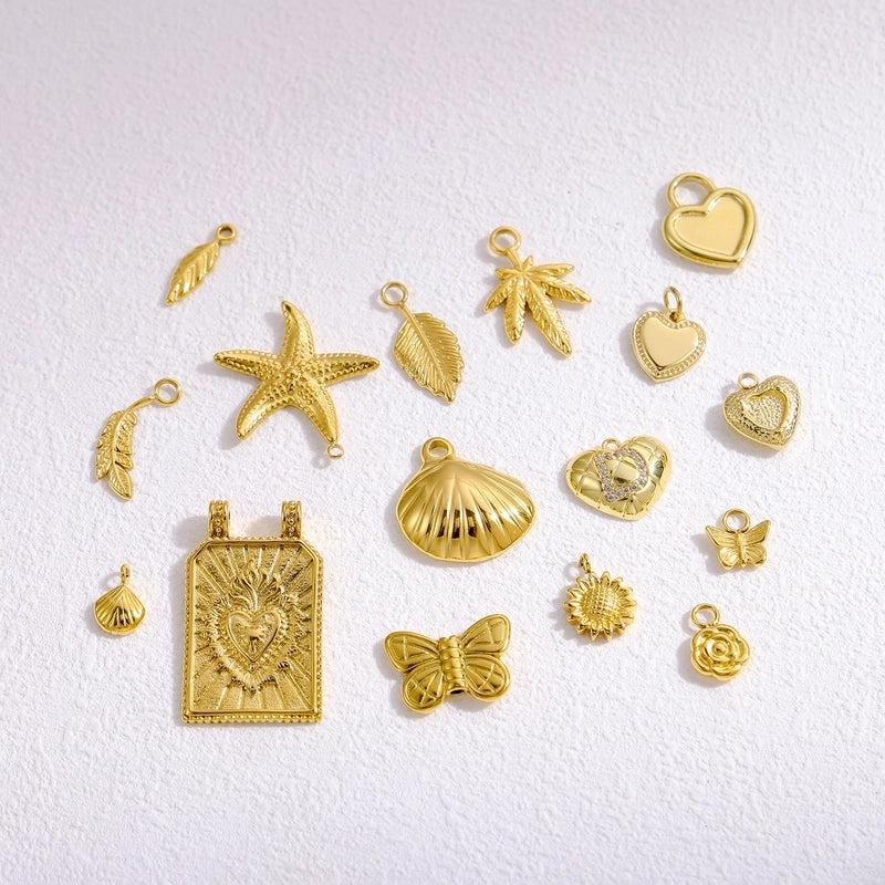 1 Piece 20*32mm Titanium Steel Zircon Starfish Ocean Shell Pendant Jewelry Accessories