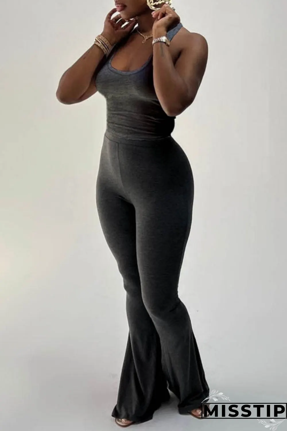 Pink Casual Solid Vests Pants U Neck Sleeveless Two Pieces