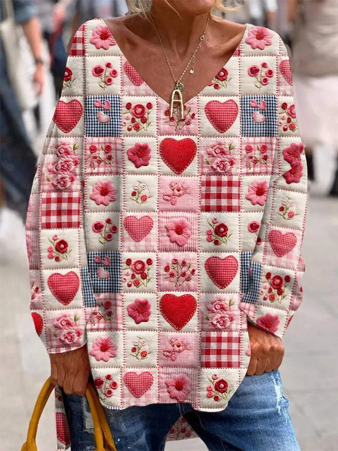 Women's Valentine's Day Lovely Hearts Art Print Casual Sweatshirt