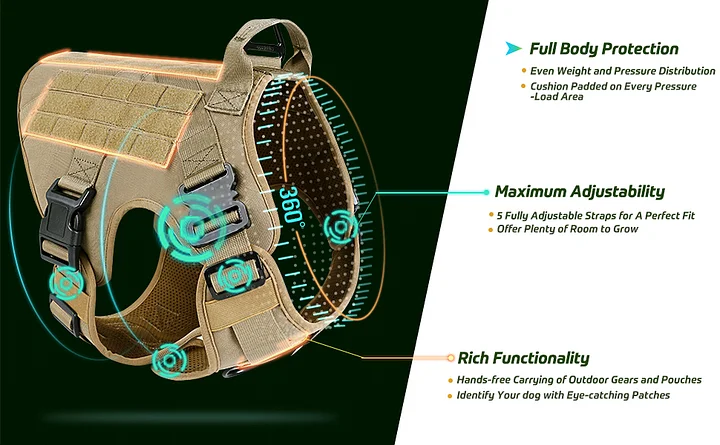 rabbitgoo no pull adjustable dog harness tactical service dog working harness with handle large dogs