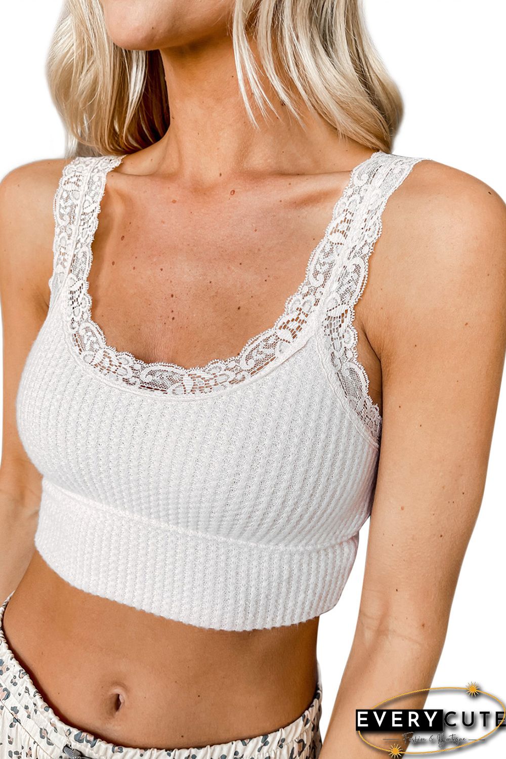 White Lace Crochet Rib Knitted Crop Top