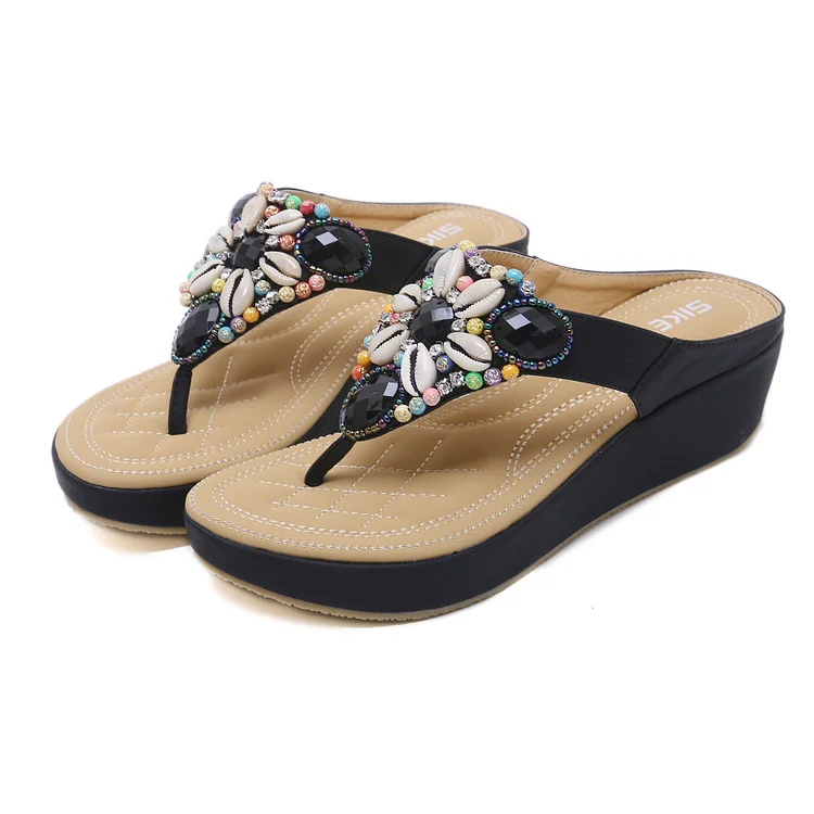 Beach Vintage Wedge Herringbone Women's Bright Slippers HUIDONG Stunahome.com