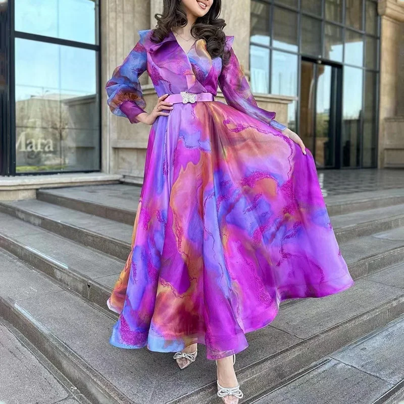 Brownm Brownm Spring And Summer New Printing Screen Dress Commuter Large Size Women's Dress