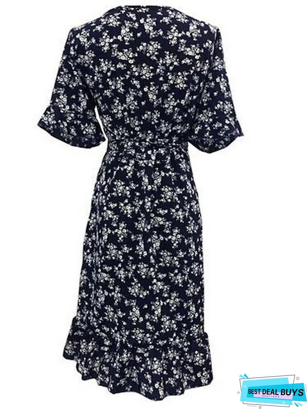 Women's Wrap Dress Short Mini Dress - Short Sleeve Floral Summer Deep V Hot Green Navy Blue