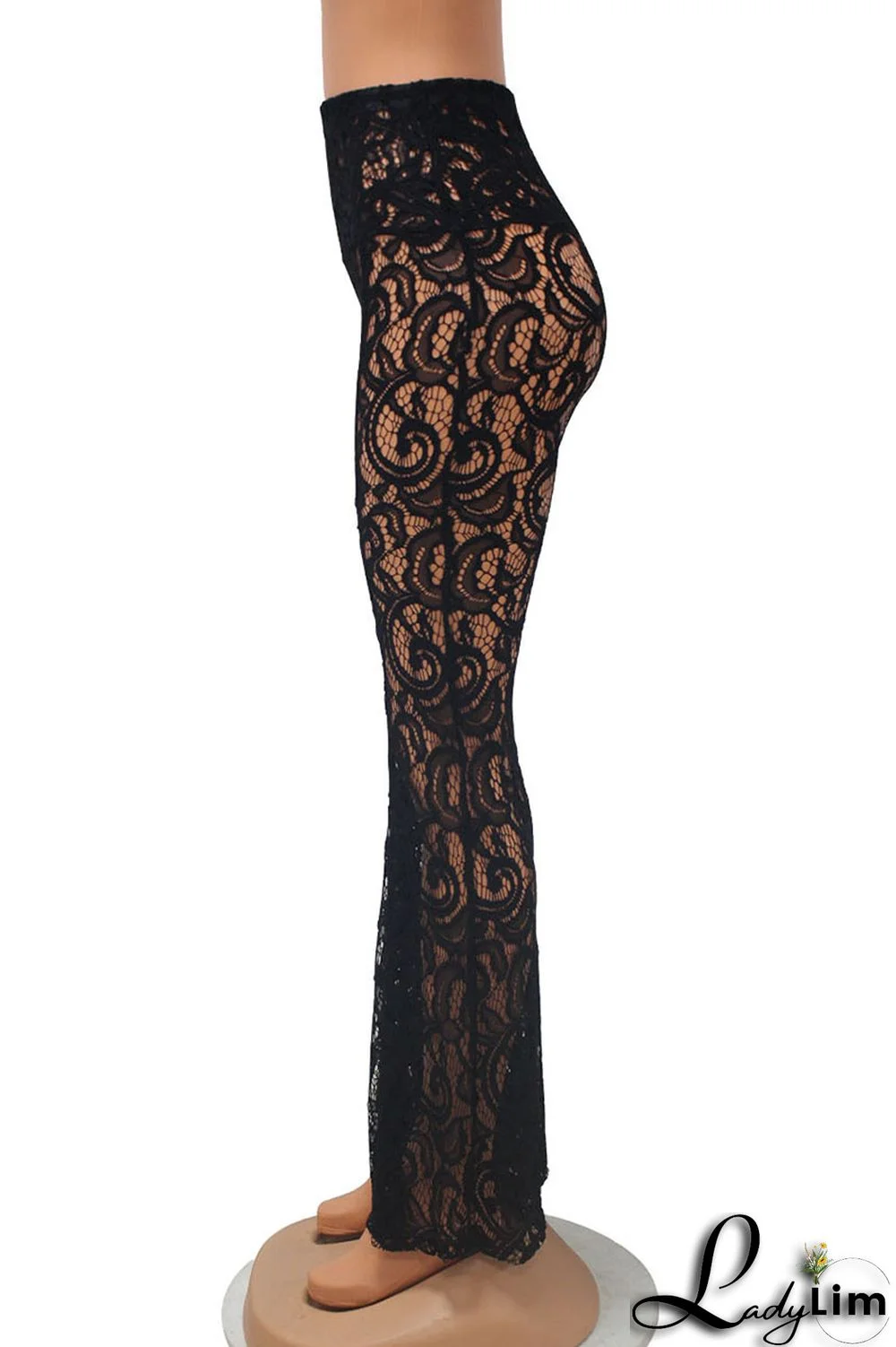 Black Sexy Solid Patchwork Boot Cut High Waist Speaker Solid Color Bottoms