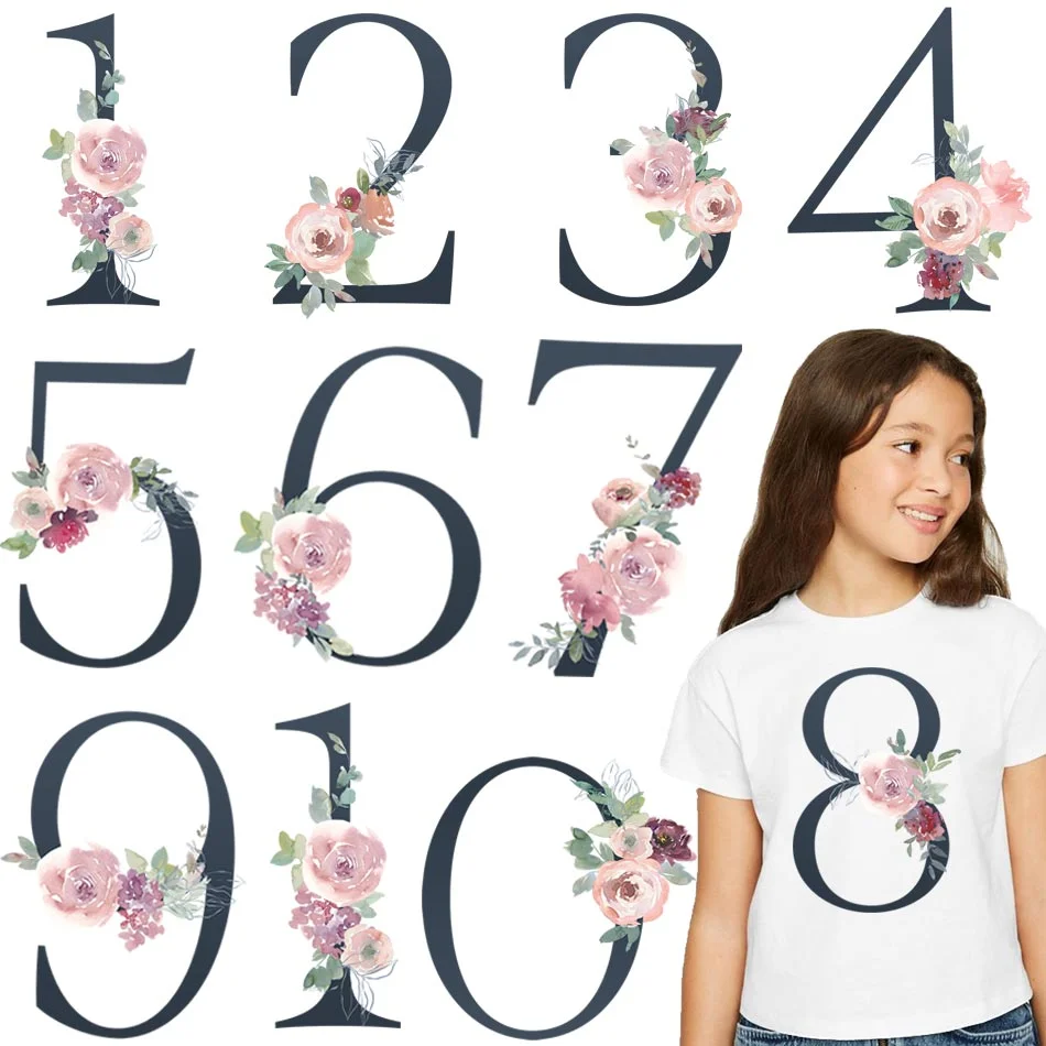 Beautiful Number Thermal Stickers On T-shirt Bag DIY Washable Patches Funny Design Iron On Transfers For Clothes Appliqued Decor