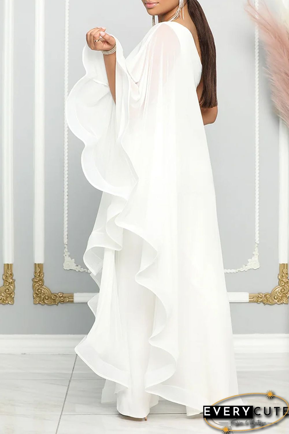 Blue Casual Daily Elegant Patchwork Solid Color One Shoulder Regular Jumpsuits