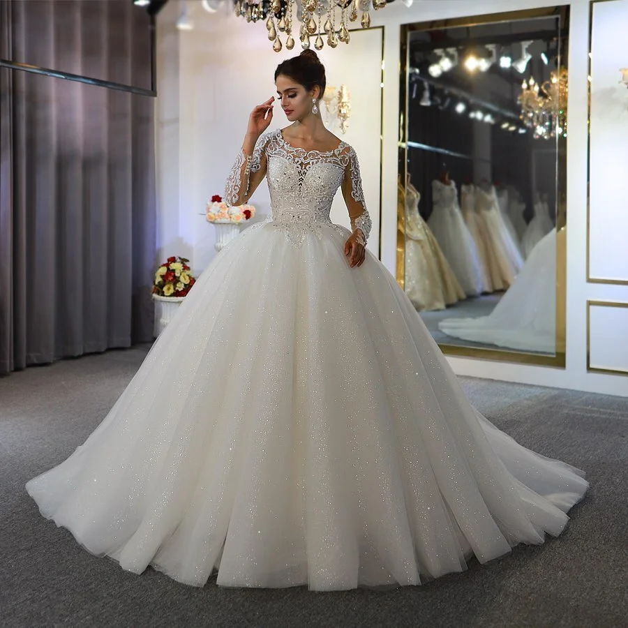 Daisda Gorgeous A-Line Bateau Long Sleeves Floor-length Wedding Dress ...